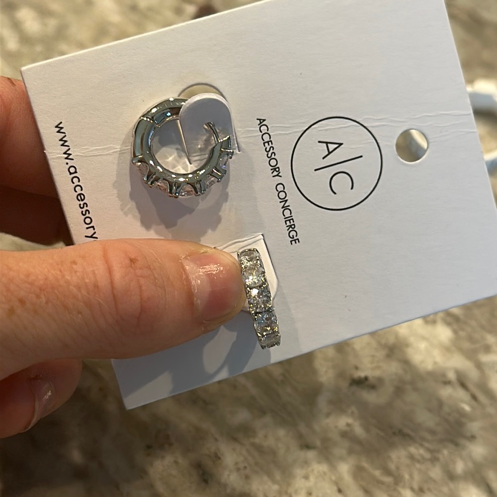 Silver thick crystal huggie hoops